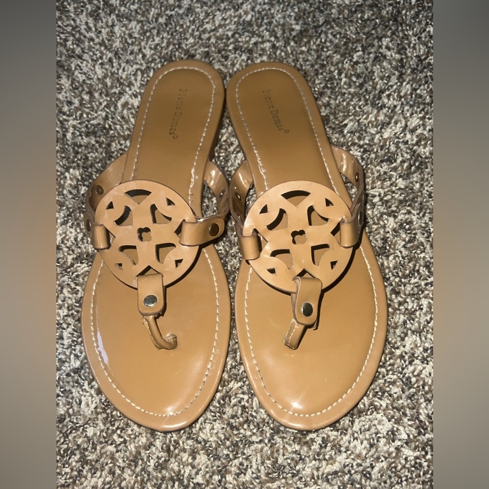 Pierre Dumas Tan Cutout Thong Sandals